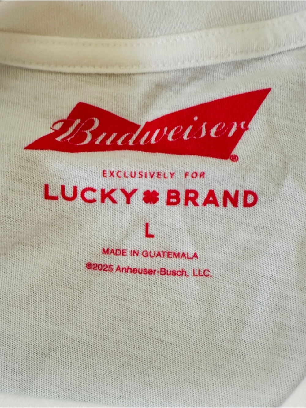 Budweiser Lucky Brand Graphic T Shirt White Beer Logo Tee Women’s Casual Large - Picture 4 of 7